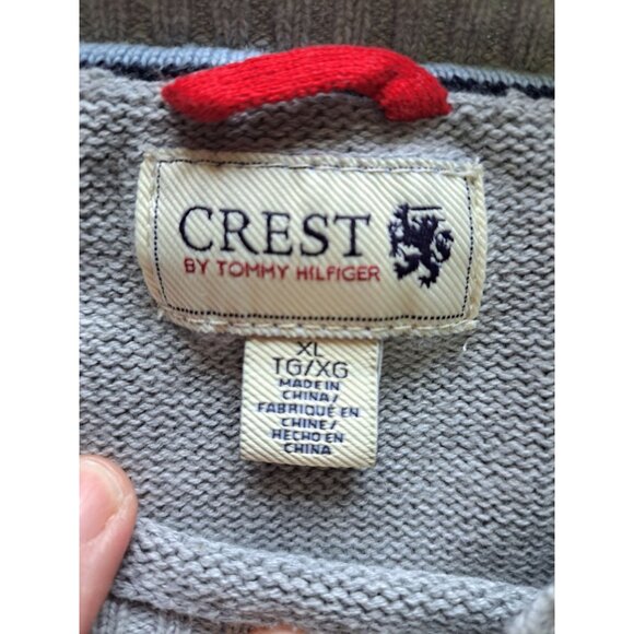 Tommy Hilfiger Crest XL Gray Crewneck Sweater Black Argyle Pattern Ribbed Men's - Picture 4 of 9